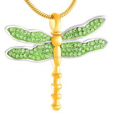 Green Stainless Steel Urn Gold and Green Dragonfly Pendant Chain