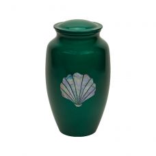 Green Urn w/ Mother of Pearl Inlay "Shell" Design - Adult