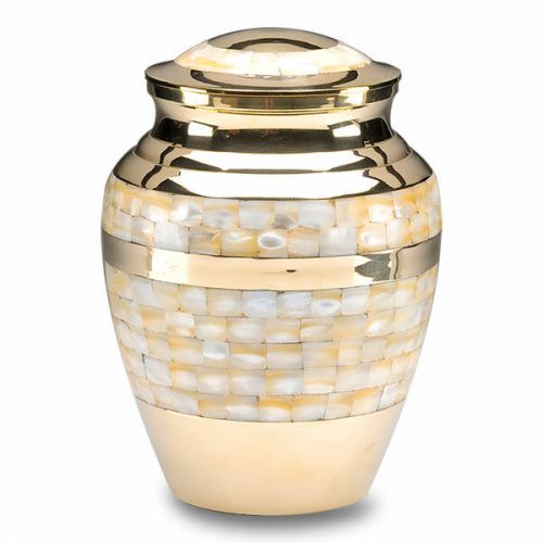 Mother of Pearl Cremation Urn in Brass w/ Nickel - Adult - Imperfect -  - SD-1518-A-B