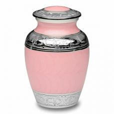 Pink Enamel and Silver Color Cremation Urn - Small