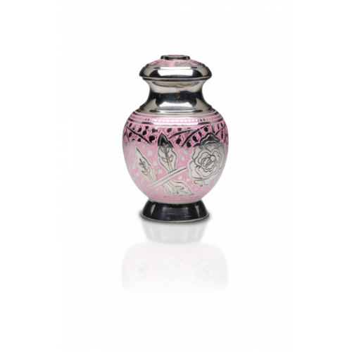 Pink Rose Nickel Plated Brass Cremation Urn - Keepsake -  - B-1598-K-NB