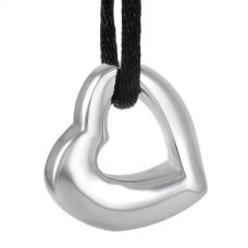 Silver - Stainless Steel Cremation Urn Pendant w/ Cord - Heart