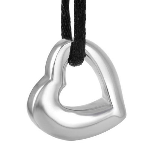 Silver - Stainless Steel Cremation Urn Pendant w/ Cord - Heart -  - J-952-Silver