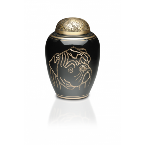 Solid Brass Crematon Urn w/ Hand-Etched Pug - Medium -  - B-1812-M
