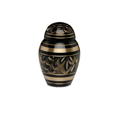 Solid Brass Urn w/ Hand-Cut Black and Gold Design - Keepsake -  - B-1509-K-NB