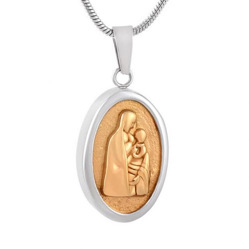 Stainless Steel Mary and Baby Jesus Cremation Urn Pendant w/ Chain -  - J-7979