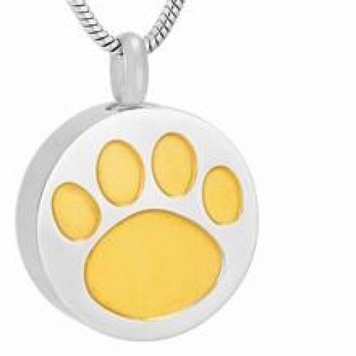 Stainless Steel Cremation Urn Pendant Chain - Circle Golden Paw Print -  - J-738