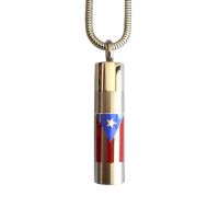 Stainless Steel Puerto Rican Flag Cremation Urn Pendant Chain Cylinder
