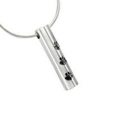 Stainless Steel Cremation Urn Pendant Chain Cylinder Three Paw Prints