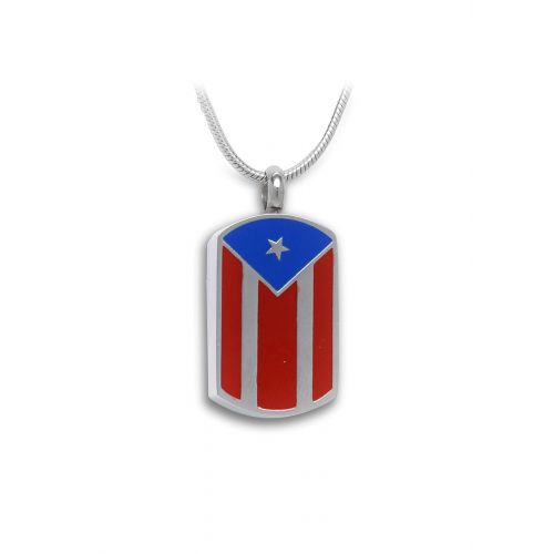 Stainless Steel Cremation Urn Pendant Chain Dog Tag Puerto Rican Flag -  - J-471-PR