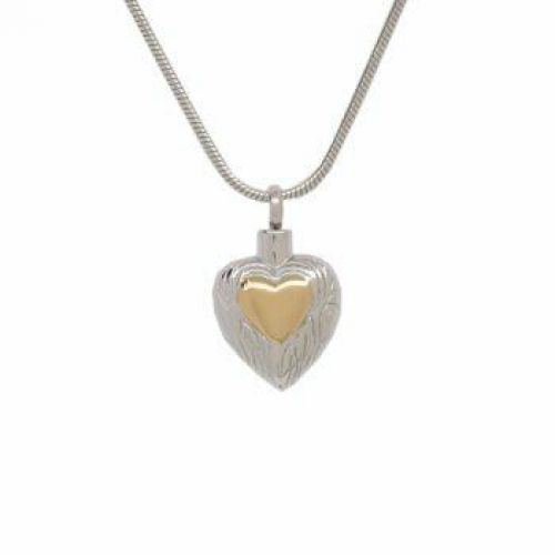 Stainless Steel Cremation Urn Pendant Chain - Heart Small Golden Heart -  - J-017