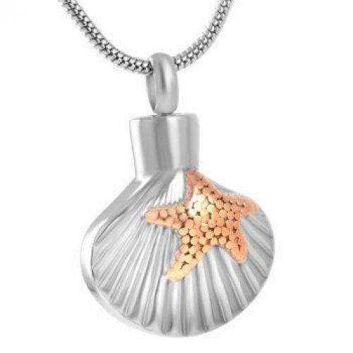 Stainless Steel Cremation Urn Pendant Chain - Scallop Shell Starfish -  - J-002