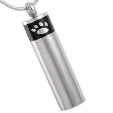 Stainless Steel Cremation Urn Pendant - Cylinder w/ Paw Print