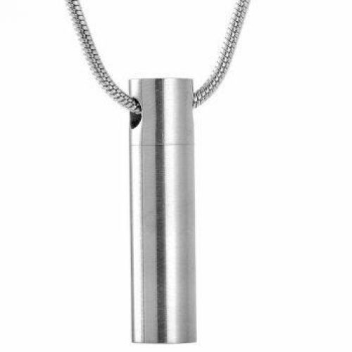 Stainless Steel Cremation Urn Pendant w/ Chain - Cylinder -  - J-202