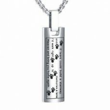 Stainless Steel Cremation Urn Pendant w/ Chain - Cylinder w/ Poem