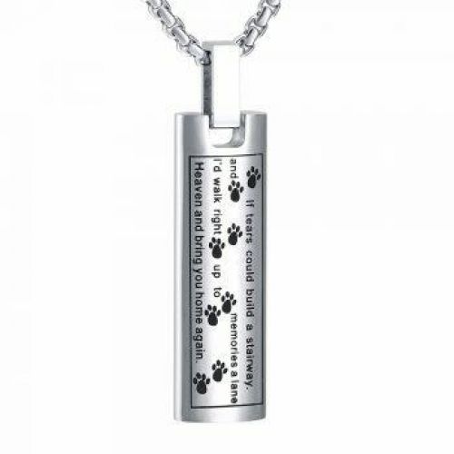 Stainless Steel Cremation Urn Pendant w/ Chain - Cylinder w/ Poem -  - J-137