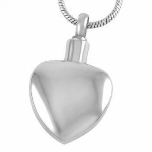 Stainless Steel Cremation Urn Pendant w/ Chain - Plain Heart -  - J-035