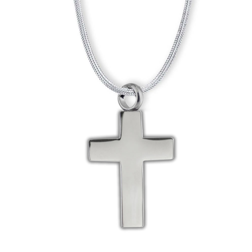 Stainless Steel Cremation Urn Pendant w/ Chain - Silver Colored Cross -  - J-043-S