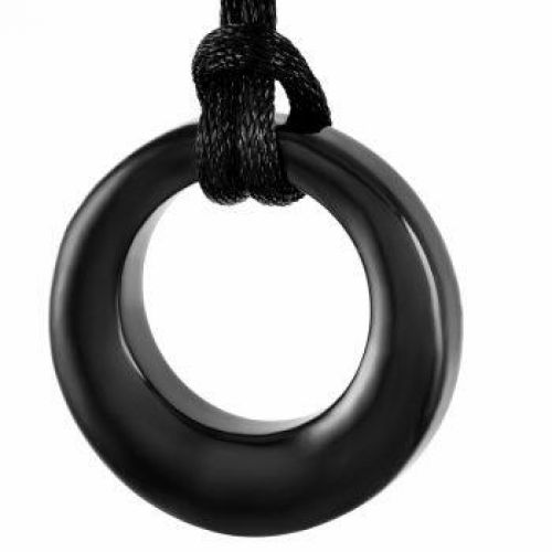 Stainless Steel Cremation Urn Pendant w/ Cord - Circle of Life -  - J-390-Black