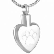 Stainless Steel Urn Pendant Chain Heart Single White Paw Print
