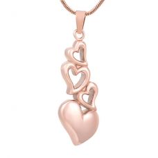 Stainless Steel w/ Rose Gold Finish - Cremation Urn Pendant - 4 Hearts