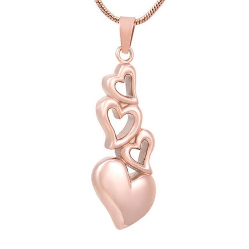 Stainless Steel w/ Rose Gold Finish - Cremation Urn Pendant - 4 Hearts -  - J-6779