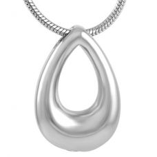 Silver- Stainless Steel Cremation Urn Pendant w/ Chain - Teardrop