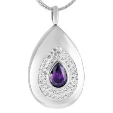 Stainless Steel Cremation Urn Pendant - Teardrop w/ Colorful Stones