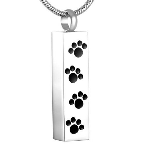 Stainless Steel Cremation Urn Pendant Chain - Cylinder Four Paw Prints -  - J-600