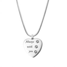 Stainless Steel Urn Pendant Chain Heart Paw Prints Always You