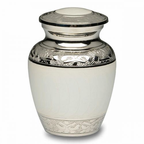 White Enamel and Silver Color Cremation Urn - Small -  - B-1528-S-WHITE
