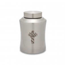 Stainless Steel Cross with Flower Adult Cremation Urn -  180 cubic inches
