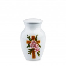 Pink Rose Cross Small Token Keepsake Cremation - 3 cubic inches