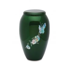 Green Butterflies with Flowers - Adult/Full Size - Cremation Urn