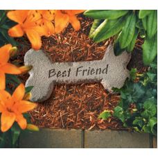 Dog Bone  w/ Best Friend All Weatherproof Garden Cast Stone