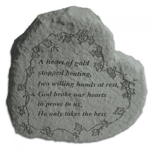 Heart-A Heart Of Gold Stopped Beating All Cast Stone Memorial - 707509080204 - 08020