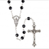 Glass Black Bead Rosary Bulk 12 Pack