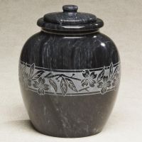 Dogwood Leaves Etched Black Marble Cremation Urn