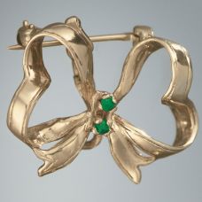 Emerald Ribbon Pin: 14k Gold