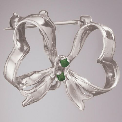 Emerald Ribbon Pin: Sterling Silver -  - 570123