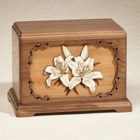 Lillies: Oak Cremation Urn