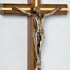 Mortuary 10" Walnut with Gold Inlay Crucifix