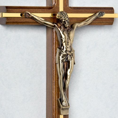 Mortuary 10" Walnut with Gold Inlay Crucifix -  - 198960