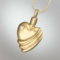 Ribbed Heart Diamond Keepsake Jewelry Pendant
