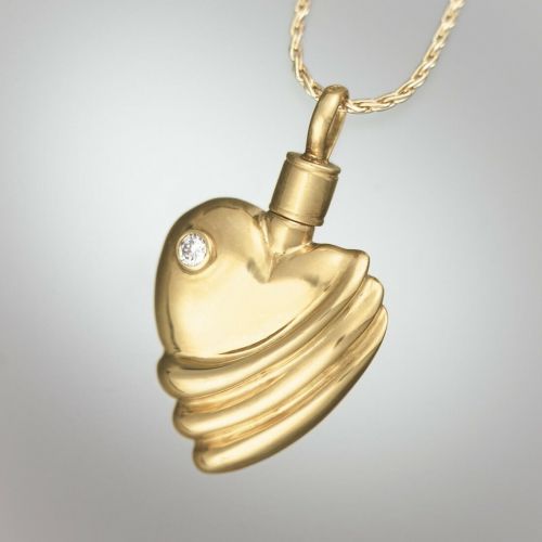 Ribbed Heart Diamond Keepsake Jewelry Pendant -  - 570222