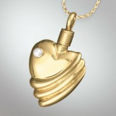 Ribbed Heart Pearl Keepsake Jewelry Pendant