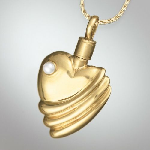 Ribbed Heart Pearl Keepsake Jewelry Pendant -  - 570249