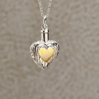 Silver and Gold Heart Keepsake Cremation Pendant
