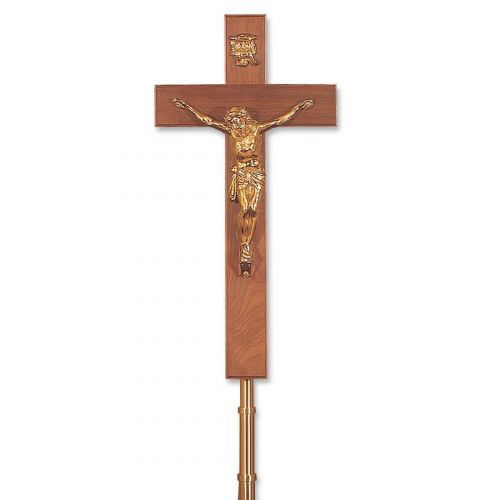 Walnut Crucifix with Brass Plated Corpus -  - 120731001