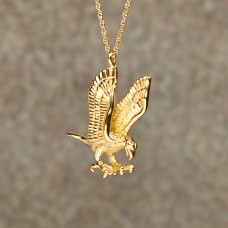 Soaring Eagle Cremation Pendant; 14k Gold Plated